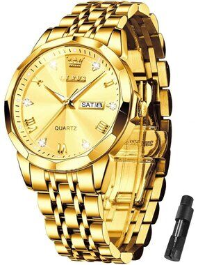 Men's All Gold Stainless Steel Analog Quartz Diamond Waterproof Luxury Watch